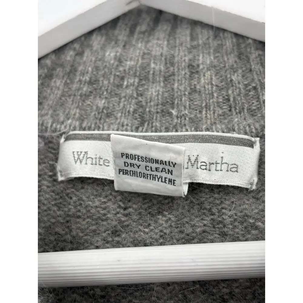 White Wheeler & Martha Sweater Womens Medium Gray Wool Rabbit Hair 1/4 Button